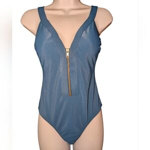 Kona Sol Women's Ribbed Zipper One Piece Swimsuit